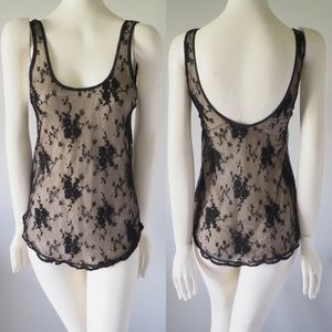 🌞Aritzia Wilfred Black Nude Lace Silk Lined Tank Blouse Top Low back